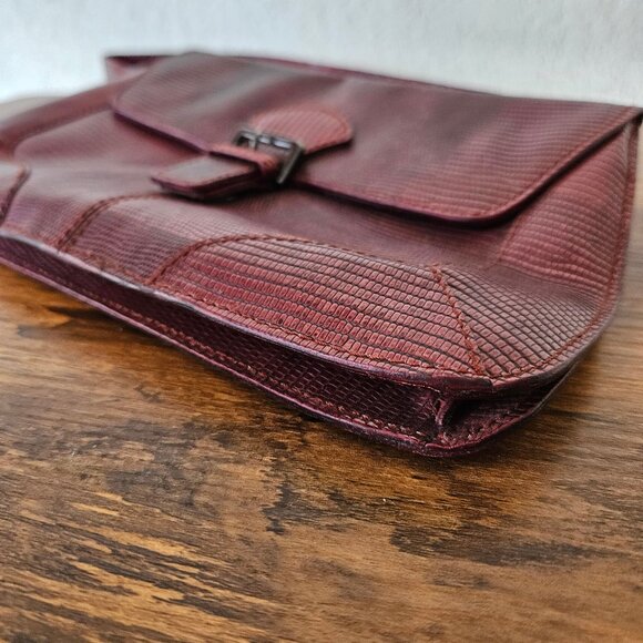 FURLA Vintage 90s Y2K Women's Bag Purse Baguette Faux Lizard Leather Burgundy - Picture 6 of 7